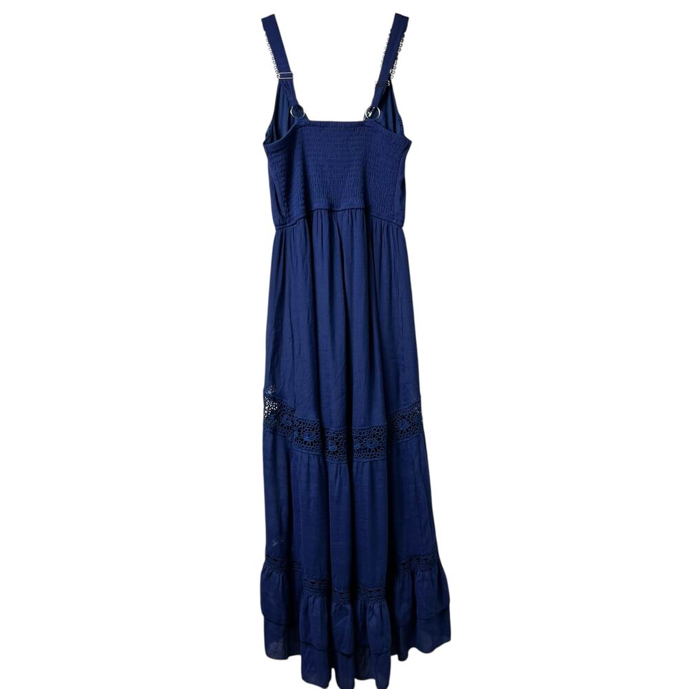 Floral Lace Sleeveless Tiered Maxi Dress Navy Blue Romantic Beach Vacation 2806 - Picture 6 of 6